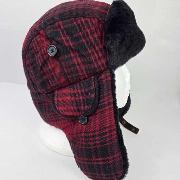 Woolrich Winter Trapper ear Hat Faux Shearling Plaid Tartan Red Size Large L - Picture 3 of 10